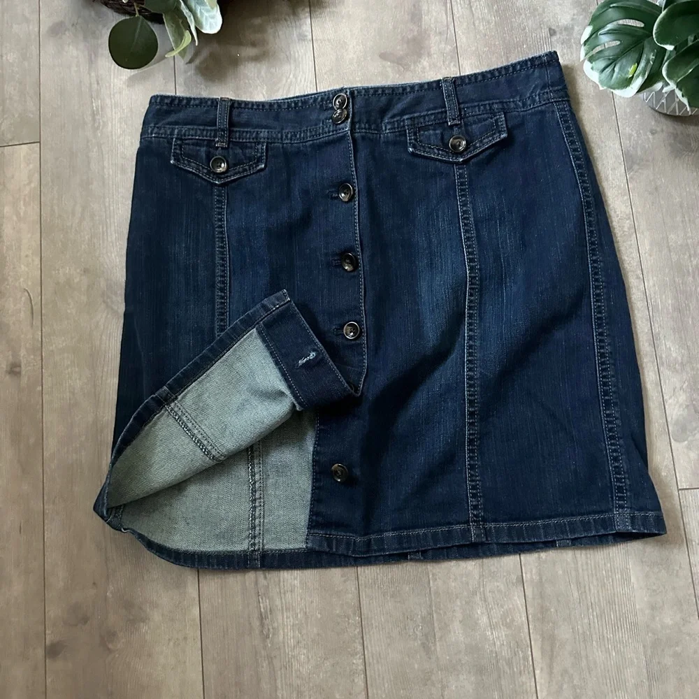 Y2K Ann Taylor Denim Button-Front Skirt Stretch